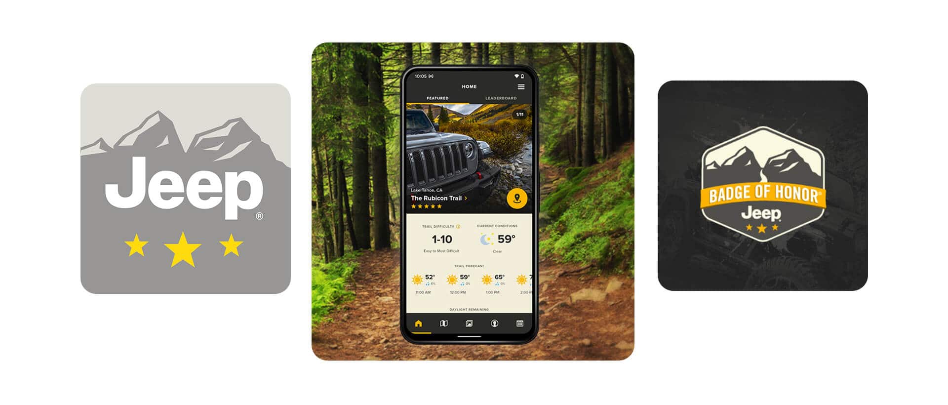 A smartphone displaying the Rubicon Trail on the Jeep Badge of Honor app.